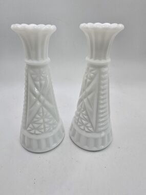 Vintage Milk Glass Vase Set White Cottagecore Decor
